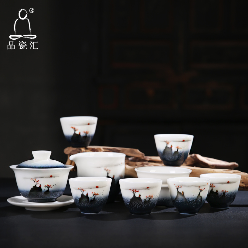 The Product porcelain collect kung fu tea set jade kilns changes China wind landscape zen ceramic three tureen tea cups