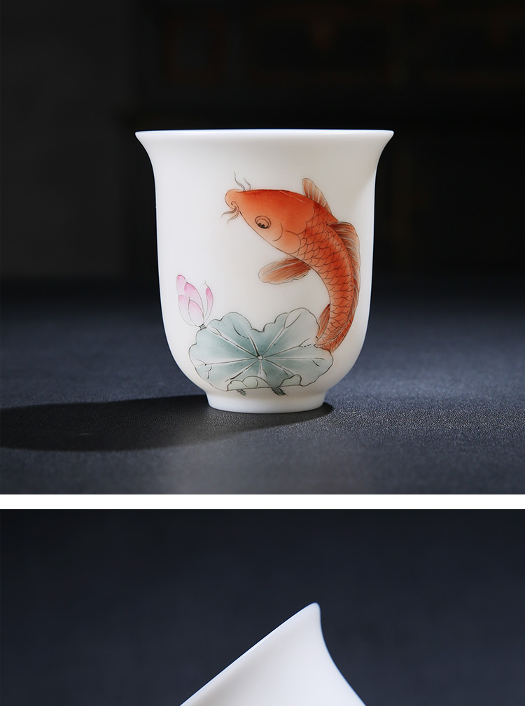 The Product owner for a cup of white porcelain porcelain remit large single teacups hand - made of new color lotus brocade carp fish sample tea cup from year to year