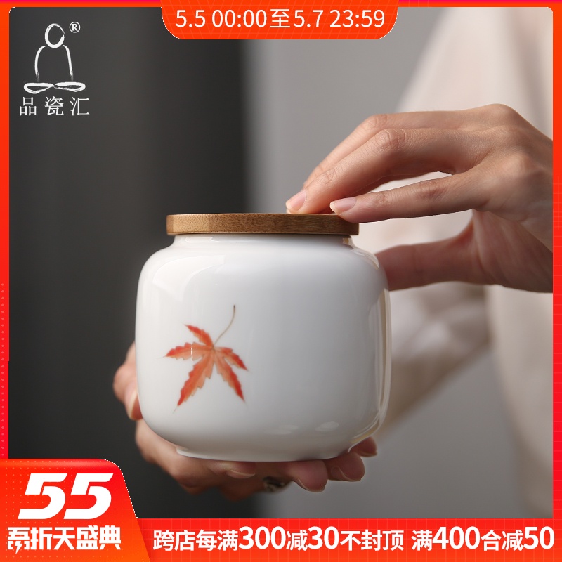 Porcelain sink bamboo cover by patterns ceramic POTS moistureproof storage jar airtight household bamboo caddy fixings cover the custom