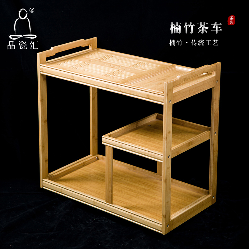 The Product porcelain sink mobile home small tea tea set a vehicle wheel one bamboo tea tray was solid wood tea table is contracted