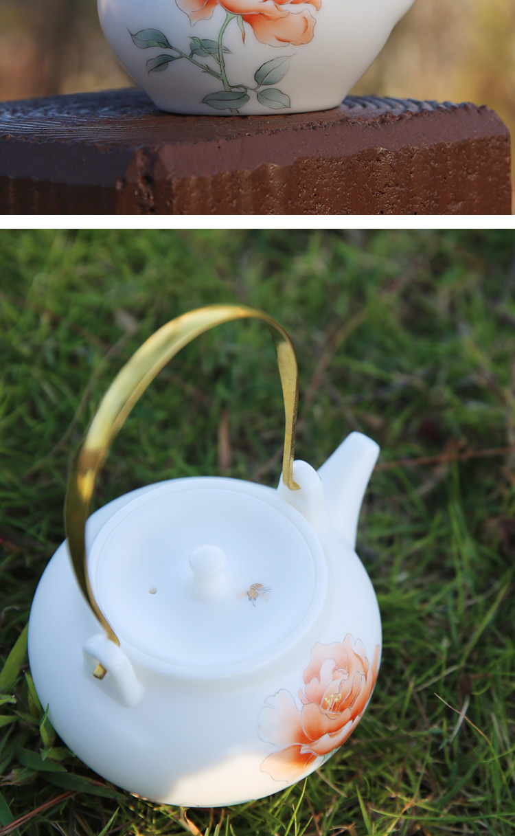 The Product porcelain sink white porcelain teapot Chinese rose girder suet jade teapot ceramic famille rose kung fu tea pot