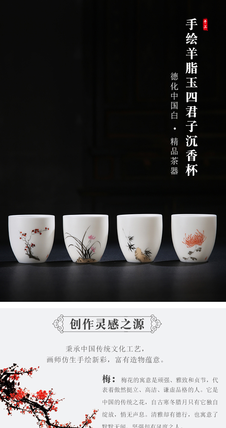 The Product dehua porcelain remit suet jade white porcelain hand - made sijunzi by patterns aloes cup ivory white master cup single CPU