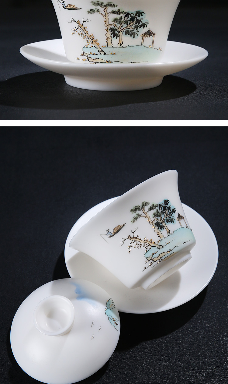 The Product dehua porcelain remit hand - made paint only three tureen checking porcelain cups single ceramic bowl tea set