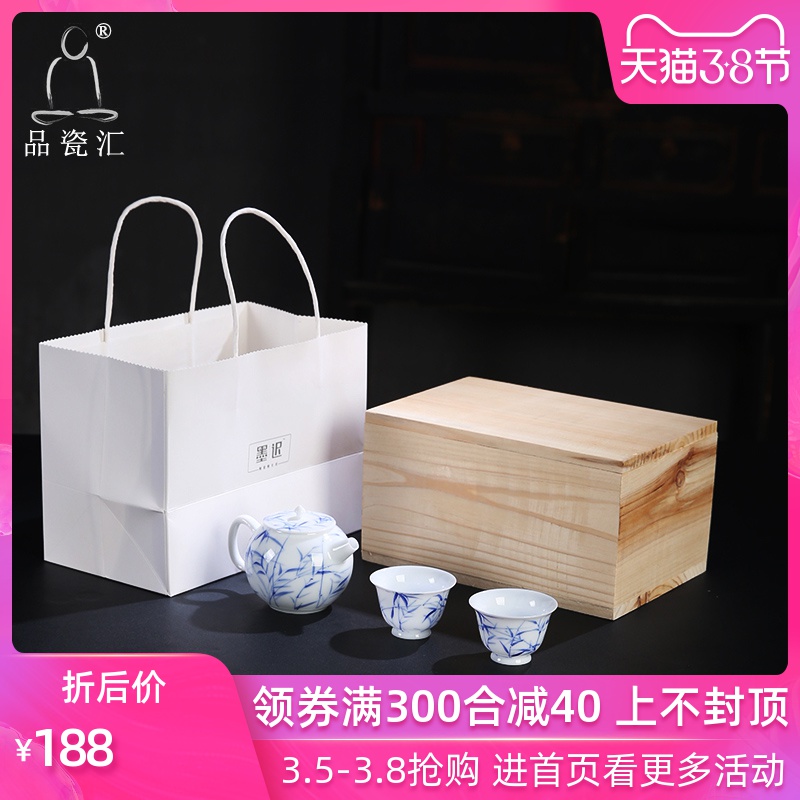 Product porcelain sink thin foetus dehua white porcelain bamboo flurry, a pot of two cups of hand - made kung fu tea gift of blue and white porcelain tea set