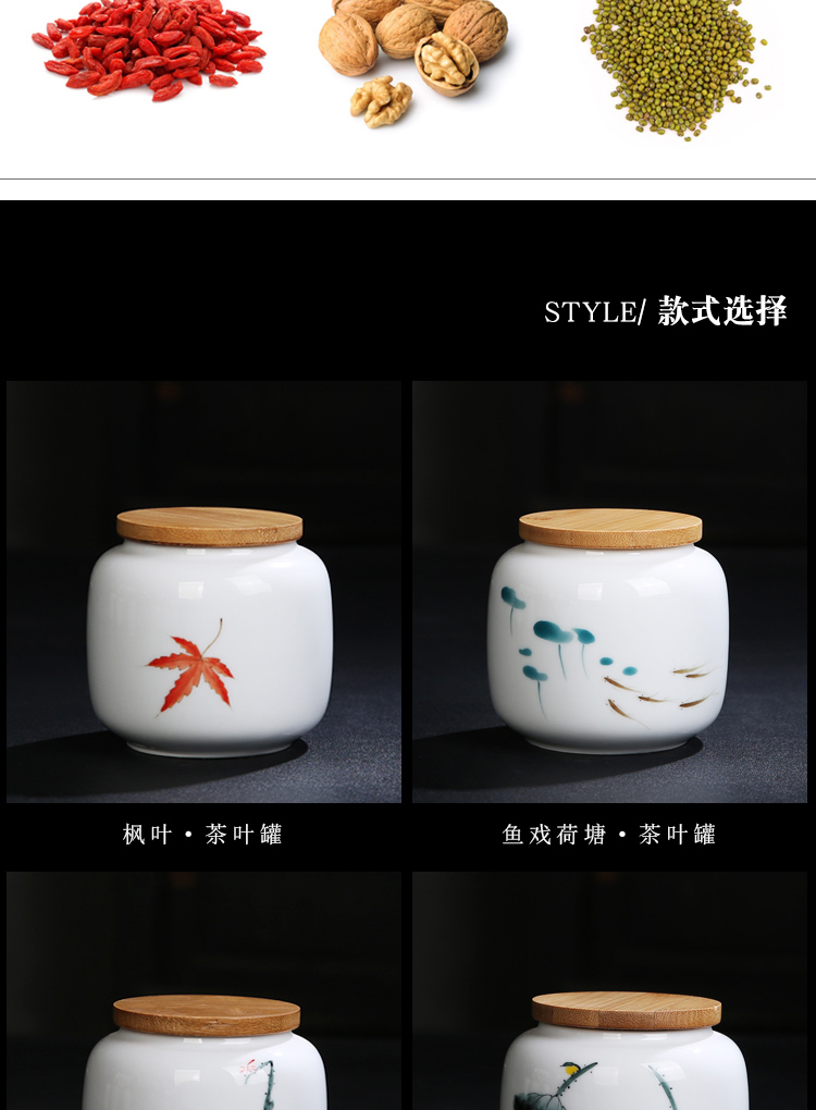 Porcelain sink bamboo cover by patterns ceramic POTS moistureproof storage jar airtight household bamboo caddy fixings cover the custom