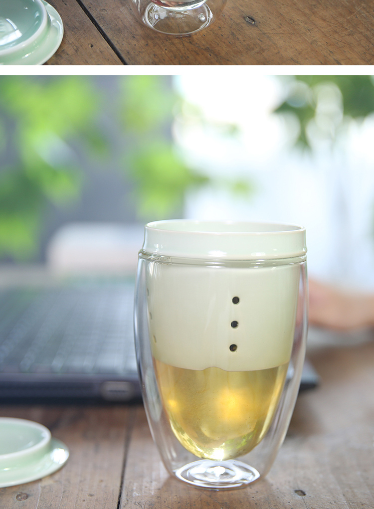 Porcelain sink filter against the hot heat transparent glass heart cup home tea cup office separation