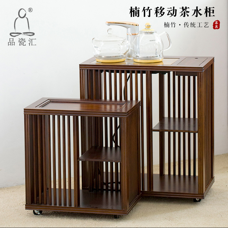 Household porcelain sink bamboo tea ano, solid wood mobile tank tea sets tea tea water machine for the lockers