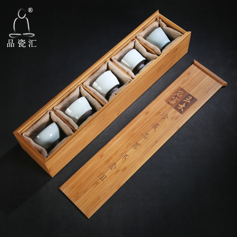 The Product guanyao cups of rice white porcelain sink sample tea cup bamboo gift box CPU master cup tea set suit but small tea cups