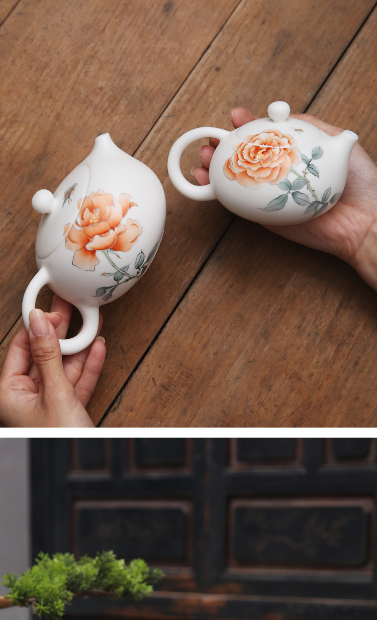 The Product porcelain sink ceramic teapot xi shi pot of pure manual hand - made white porcelain Chinese white teapot household new Chinese style tea set