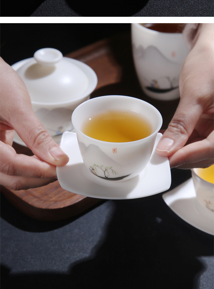 Dehua porcelain remit suet white jade porcelain cup mat tea table table teacup pad zero with a cup of tea on tea tray of tea taking