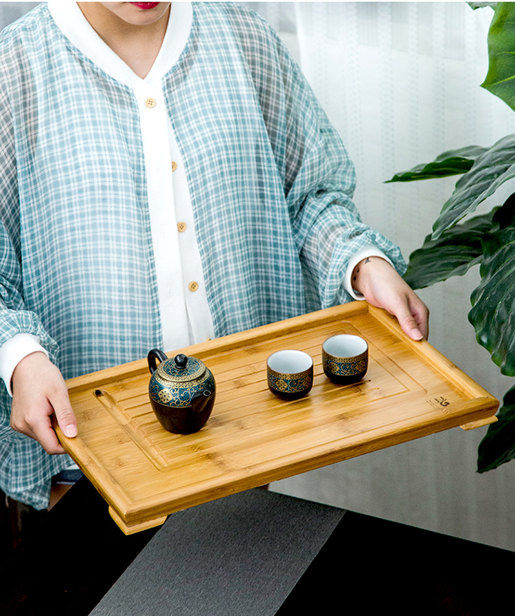 The Product porcelain sink bamboo tea tray tray household contracted tablet drainage type large bamboo tea rectangle filling dish
