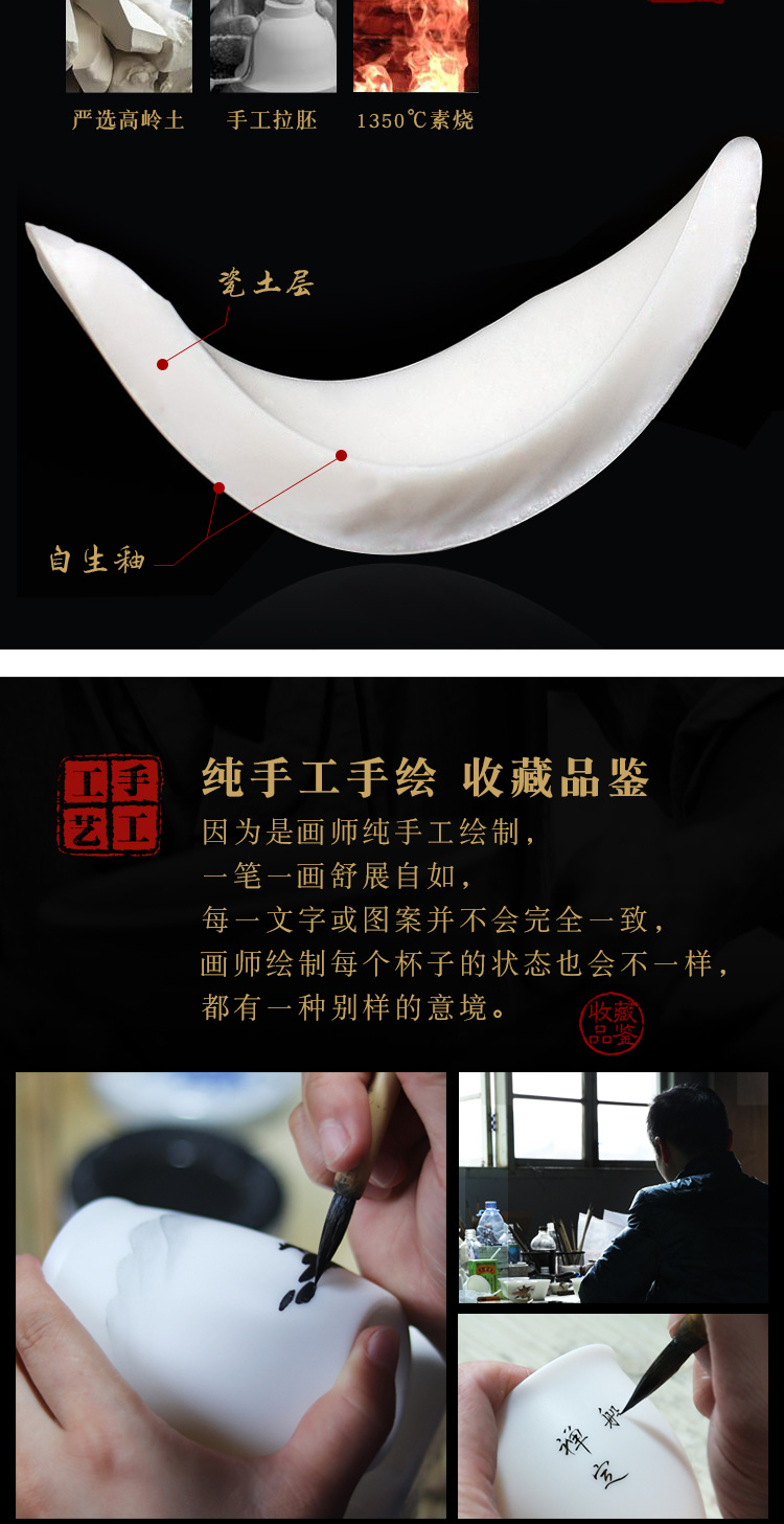 The Product dehua porcelain remit suet jade the fishing qiao geng read cultivate one 's morality glass office cup tea separation contracted individual cup gift box