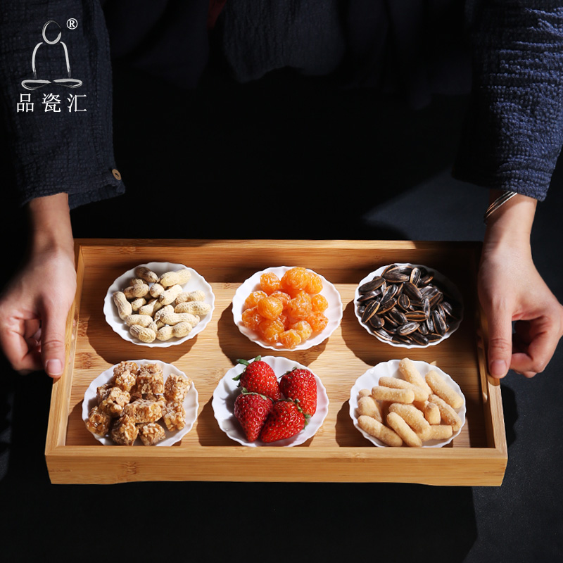 Chinese style tea quality porcelain remit heart disc small snack plate dry fruit tray ceramic plate candy plate teacup pad the nut plate