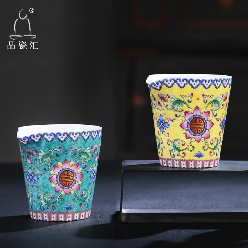 The Product of jingdezhen porcelain remit colored enamel sunny flower just a cup of tea tea sea points grilled white porcelain flower tea province tea cups