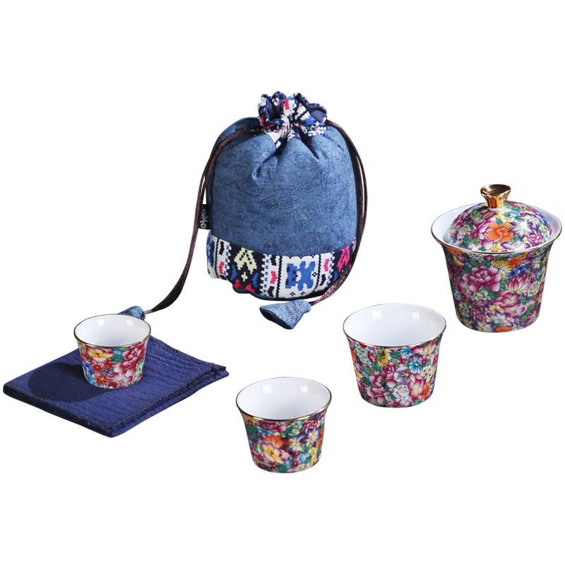 The Product colored enamel porcelain remit crack concentric glass ceramic a pot of three tureen suit portable travel kung fu tea set