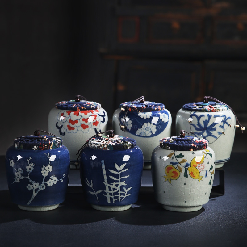 The Product porcelain hui elder brother up with jingdezhen blue and white retro caddy fixings large - sized ceramic POTS sealed as cans of pu - erh tea pot