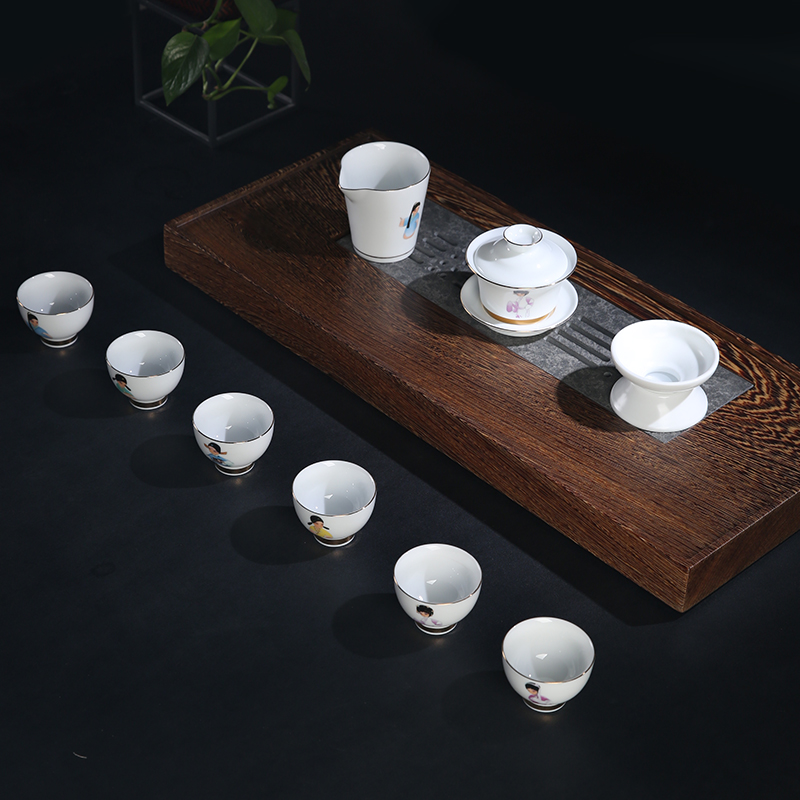 The Product set of porcelain collect jade porcelain worm fly ceramic kung fu tea service process jade porcelain teapot teacup tea set