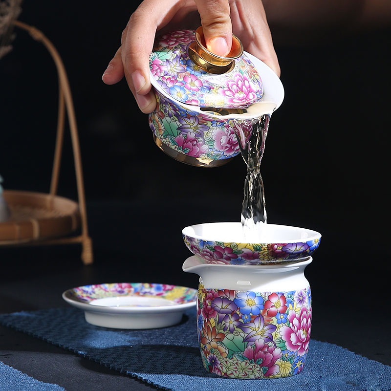 The Product of jingdezhen porcelain remit colored enamel see kung fu tea tea for tea tureen carpet of only three bowls