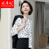 Polo point shirt womens long sleeve fashion temperament professional white lace-up shirt work clothes ladies foreign style casual top