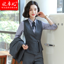 Professional wear womens vest set temperament uniform striped horse clip skirt womens beauty salon work clothes autumn clothes