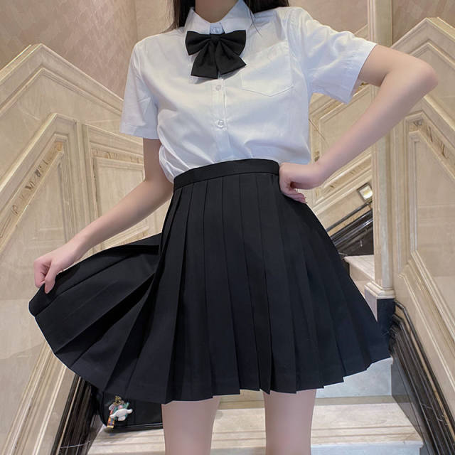 Fat MM plus size plus Japanese style JK uniform solid color pleated skirt A-type fat shirt to cover fat and make fat girl students