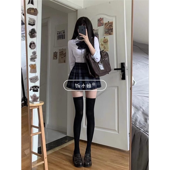Fat mm 200 pounds extra large size japanese jk uniform high waist pleated skirt short plaid skirt long sleeve waist shirt suit