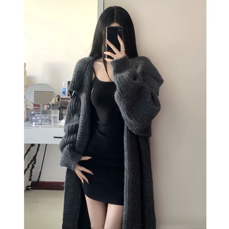 Fat mm 100kg Extra Large Size Autumn and Winter Versatile Slimming Lazy Style Long Elegant Lapel Sweater Knitted Jacket