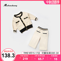 Girls Spring and Autumn Set 2021 New High-end Winter Dress Baby Children Girls foreign style Net red knitted sweater cute