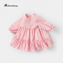 Wood Benchamp Girl Princess Dress Pink Foreign Air Long Sleeve Spring Autumn New Middle Children Girl Dress Baby Fashion