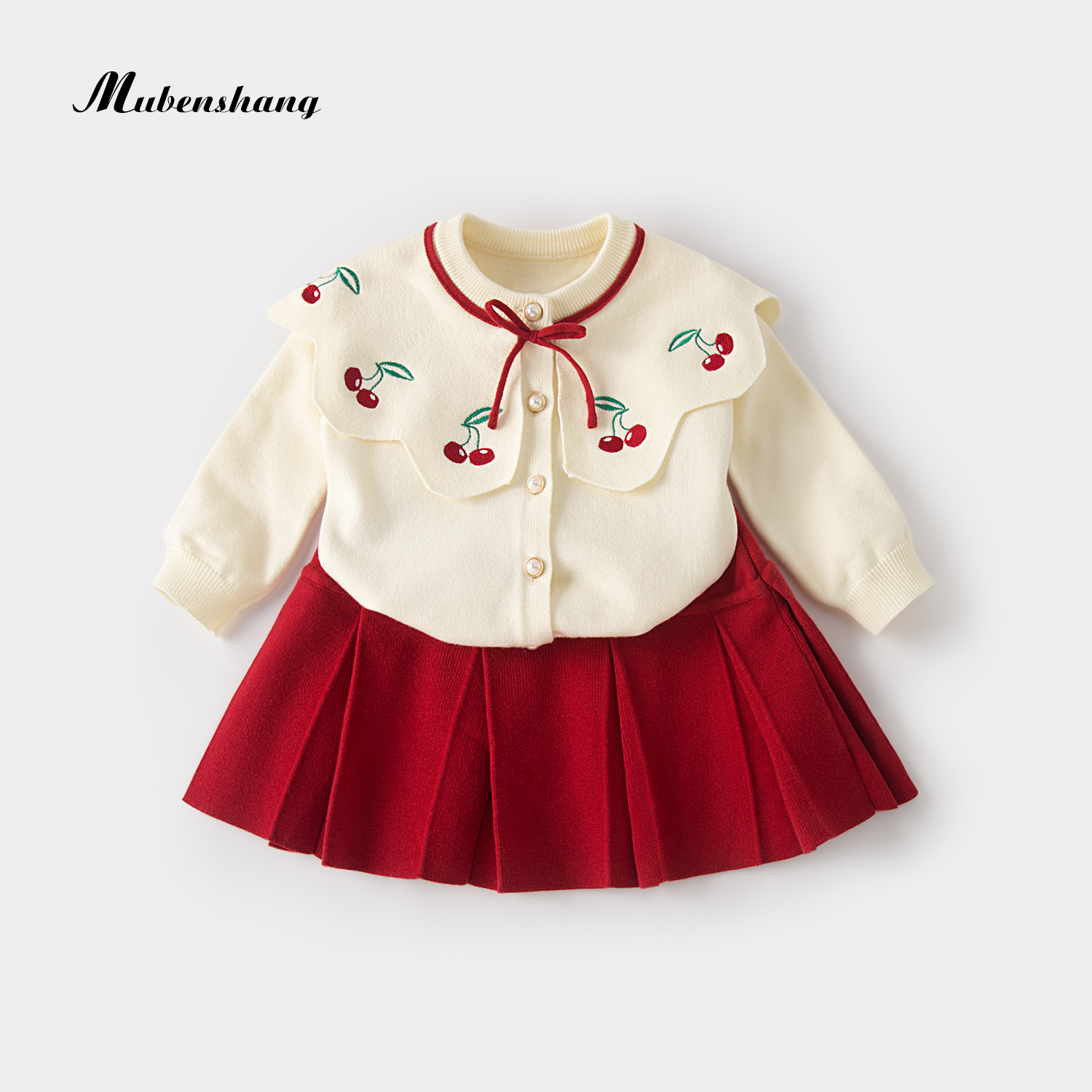 Girls spring new style cute big lapel sweater suit skirt 1-4 year old baby clothes girls two-piece set
