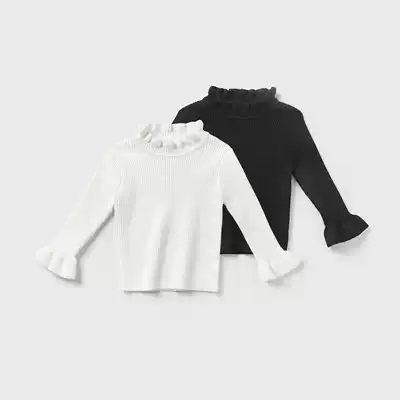 Mumoto Shang girls knitted base shirt Spring and Autumn Children Baby solid color sweater foreign pie long sleeve wooden collar pullover