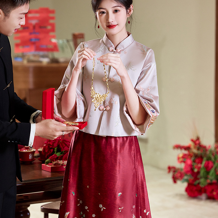 Pregnant Women's Mamian Skirt Formal Dress, Plus Size, Slightly Chubby, New Chinese Style Wedding Dress, Engagement Light Dress, Elegant and Appropriate Pregnant Women's Mamian Skirt Formal Dress, Plus Size, Slightly Chubby, New Chinese Style Wedding Dress, Engagement Light Dress, Elegant and Appropriate