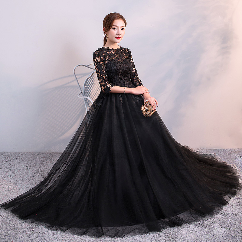 Black Evening Dress for Women, High-End, Plus Size, for Chubby Women, Choir Performance Outfit, Host, Coming-Of-Age Ceremony Dress, Extra Large Size