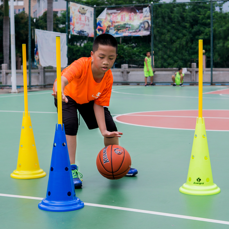 Crazy basketball training aids logo bucket triangular cone ball control dribble break through footsteps around pole obstacles