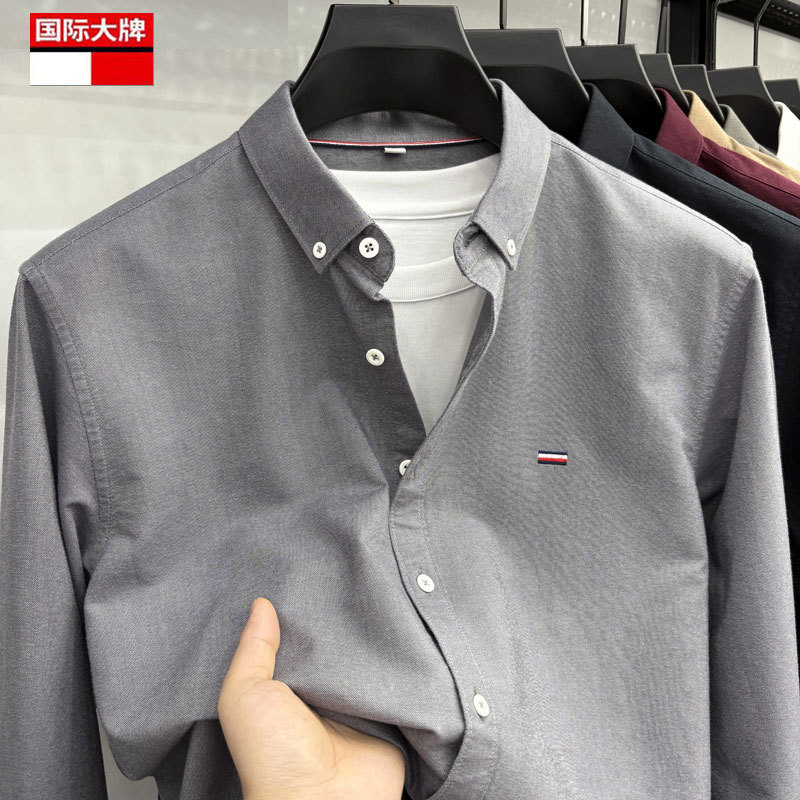 Tommy Pure Cotton Shirt Men's Long-Sleeved Casual Oxford Embroidered Shirt for Young and Middle-Aged Men, Spring and Autumn Casual Shirt Trendy Tommy Pure Cotton Shirt Men's Long-Sleeved Casual Oxford Embroidered Shirt for Young and Middle-Aged Men, Spring and Autumn Casual Shirt Trendy