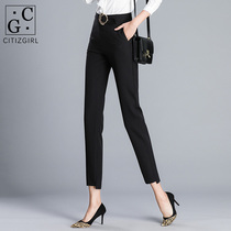 CG side zipper suit pants womens 2021 spring and summer new black slim slim high waist small feet nine-point pants 928