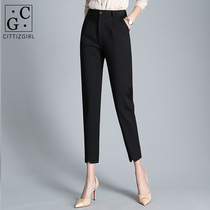 CG suit pants womens straight high waist 2021 spring and autumn new professional black thin nine split fork small feet casual pants