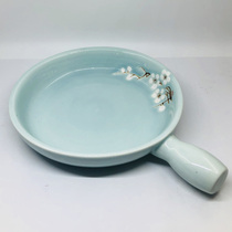 Hand painted ceramic plate with handle Creative baking baked rice baking dish Round handle soup dish Hotel restaurant tableware