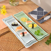 Japanese ceramic sushi plate Rectangular strip celadon dessert plate Saury plate Dessert plate Baking plate