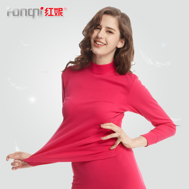 Red Ni đơn mảnh áo phụ nữ nửa cổ cao trẻ trung niên bông đáy loose-fitting lớn mã quần áo áo lót mùa thu.