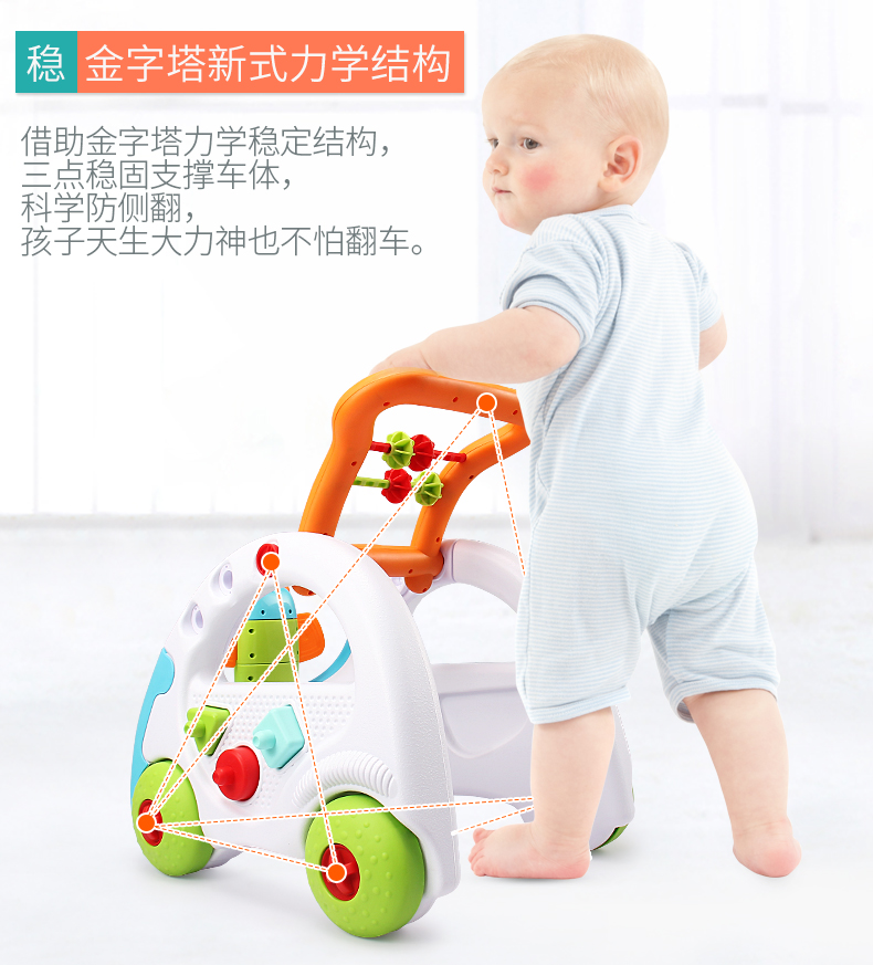 Baby Walker Đa chức năng với âm nhạc 7-18 tháng Chống rollover xe đẩy em bé Walker 6-18 tháng