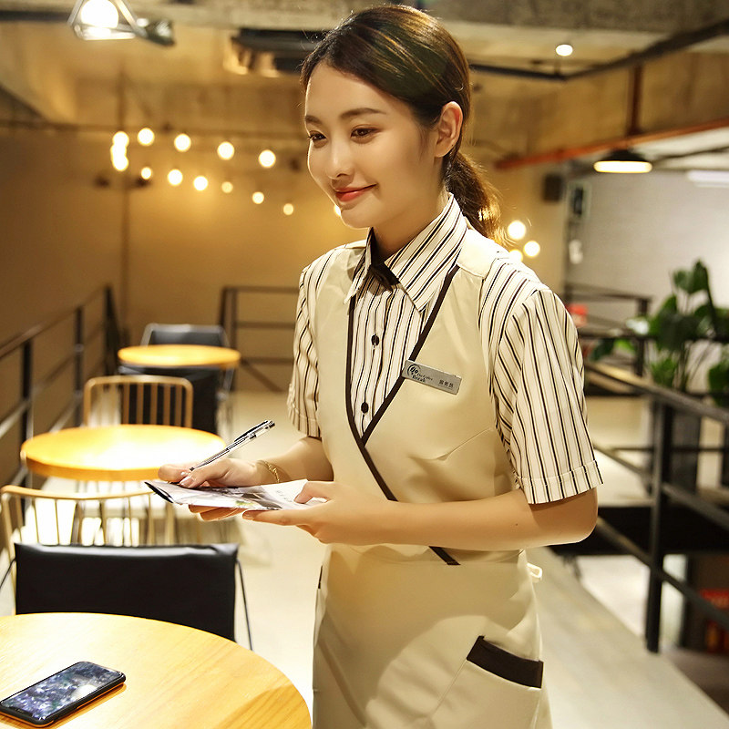 Hotel Attendant Workwear Short Sleeve Milk Tea Hot Pot West Catering Front Desk Han Edition Cafe Summer Dress Uniform Lady