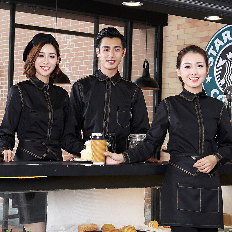 Hotel waiter overalls short sleeves West food fast food hot pot restaurant Cafe denim overalls spring and summer