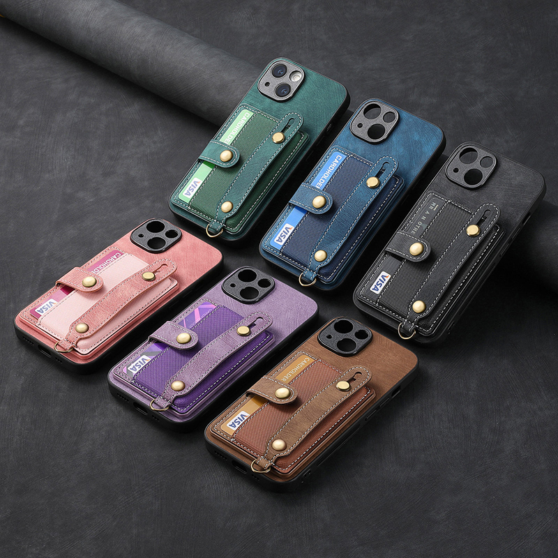 Card Holder iPhone 17/16E Compatible with Apple 15 Two-In-One Phone Case 14Pro with Card Holder, Can Insert Card 13 Wrist Strap Multifunctional 12 Case Lanyard X Stand High-End Unisex Leather Protective Case