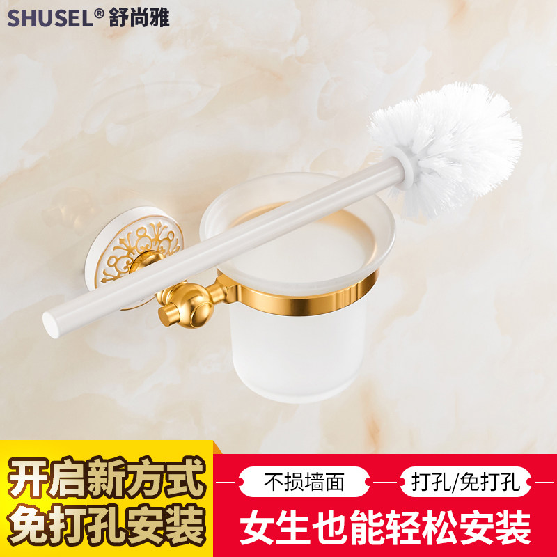 Baking white lacquered free toilet brushed light gold toilet cup holder space aluminum toilet cup suit toilet brushed toilet brush holder