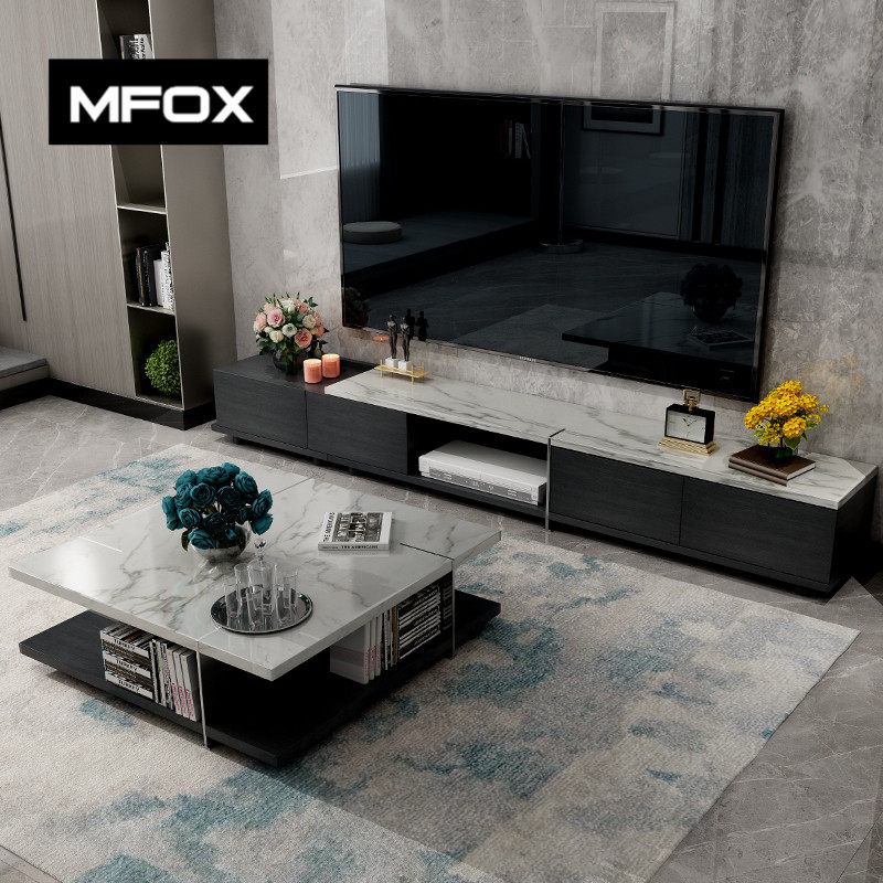 Nordic coffee table TV cabinet combination simple modern square living room coffee table creative small apartment marble coffee table