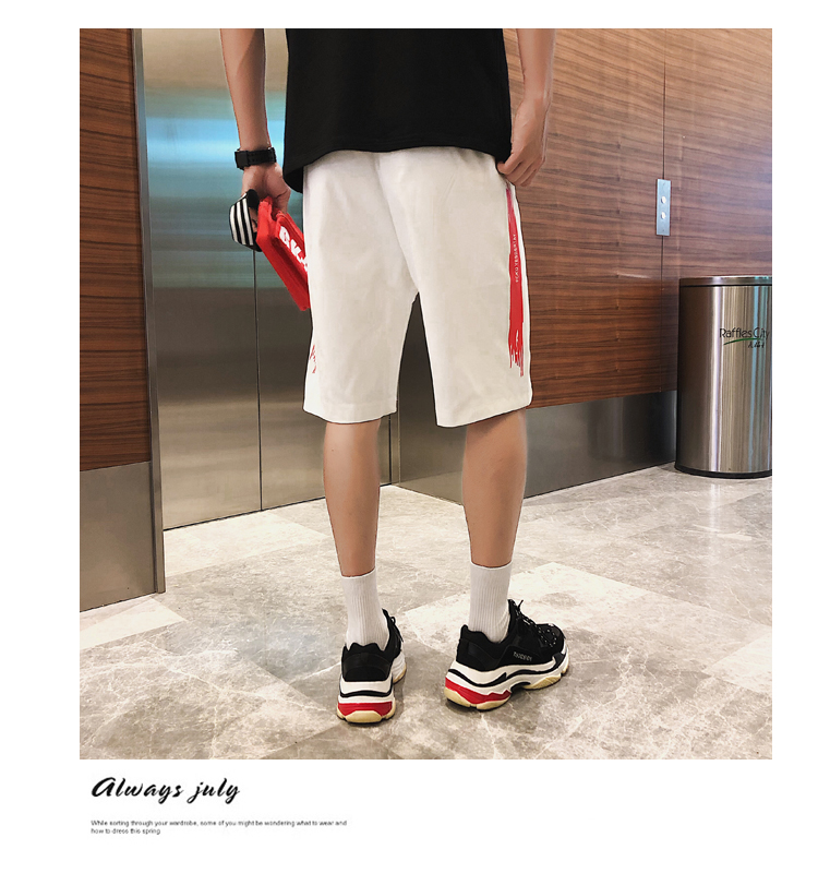 Quần short nam quần dài mùa hè 4 lỏng 5 điểm quần thể thao giải trí cổng gió năm điểm in quần lớn mỏng quần nam ống rộng