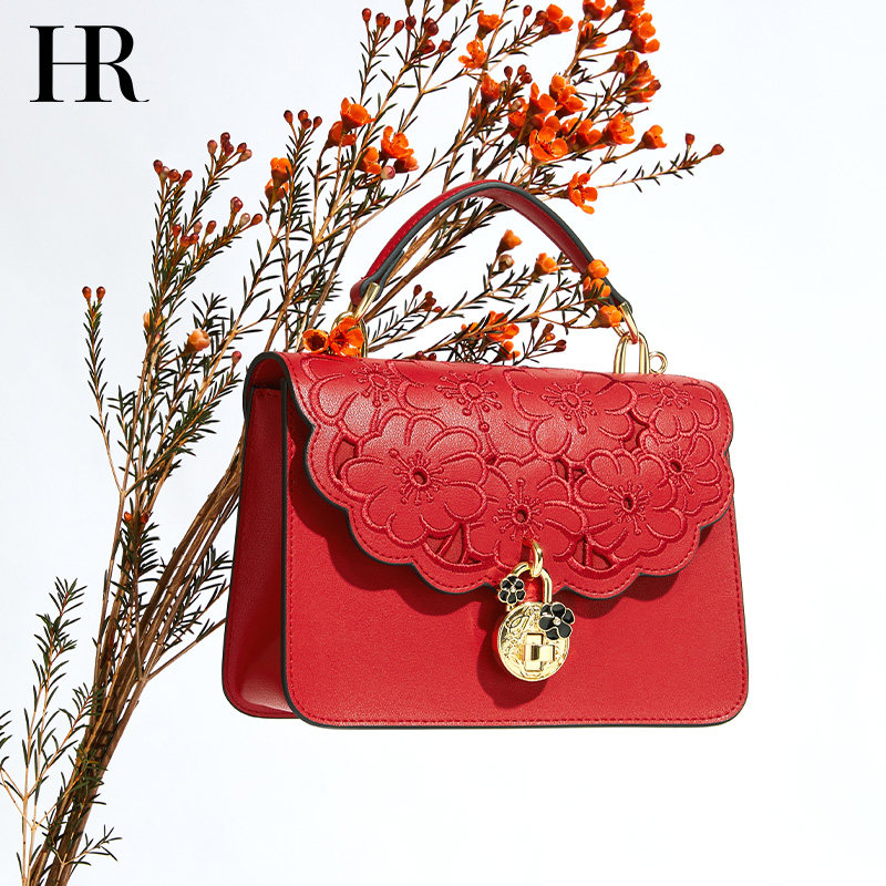 HR helena handbag 2021 fashion atmosphere embroidery women's bag shoulder bag high-grade small fragrance wind red bag