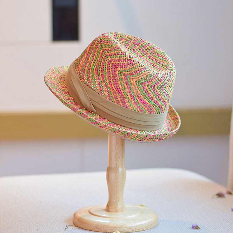 Yiner Sara Panama Handmade Crochet Rainbow Straw Hat for Women, Summer Travel Sunshade and Sun Protection Hat, Jazz Hat for Men