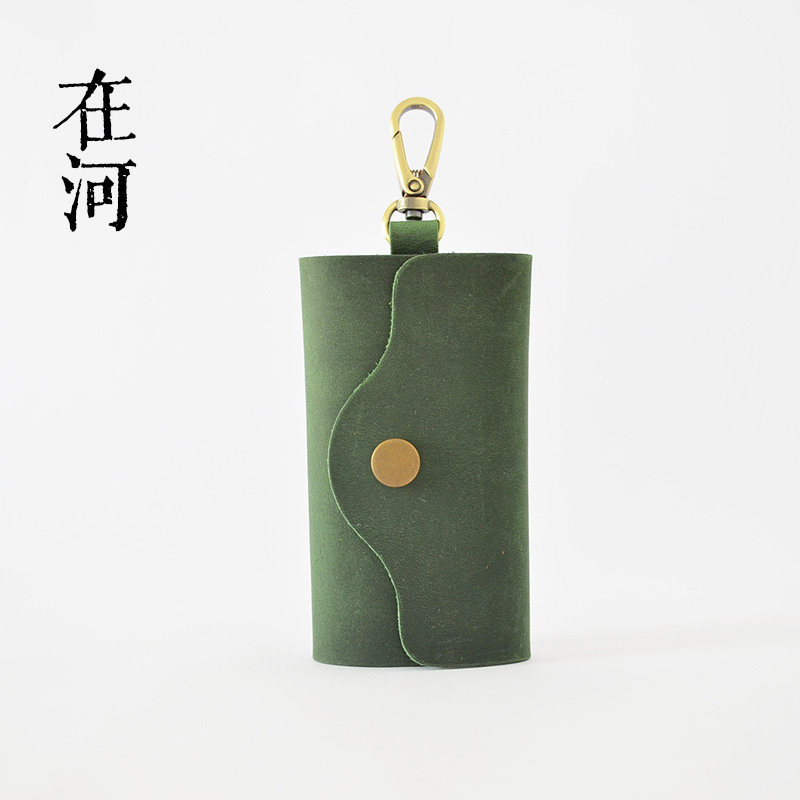In river handmade mad horse leather key bag hanging buckle genuine leather lock minimalist retro art buffalo leather key containing small bag